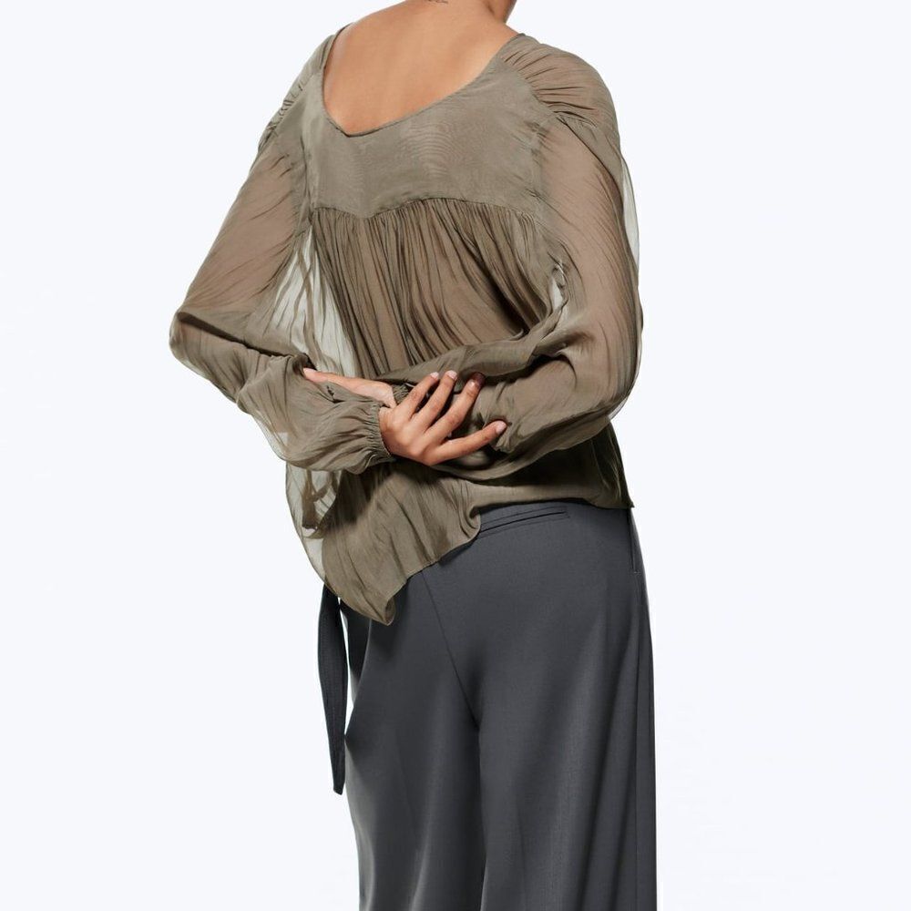 ZARA SEMI-SHEER FLUID BLOUSE - Picture 8 of 12